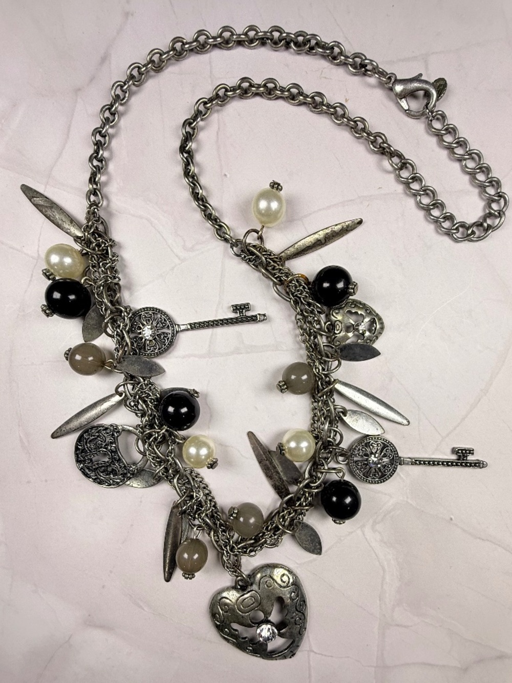 Multi Charm Silver Tone Necklace